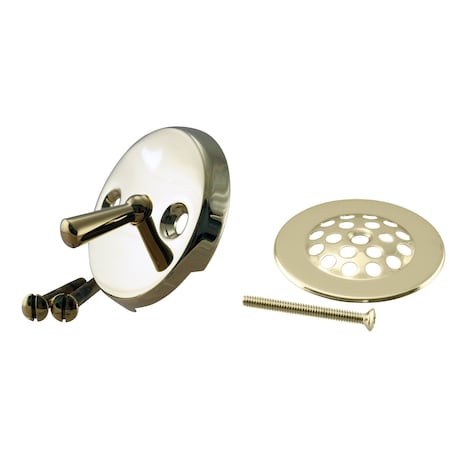 Westbrass 3-1/8" Trip Lever Bathtub and Shower Drain Kit with 2-Hole Overflow Cover, Polished Brass D92-01